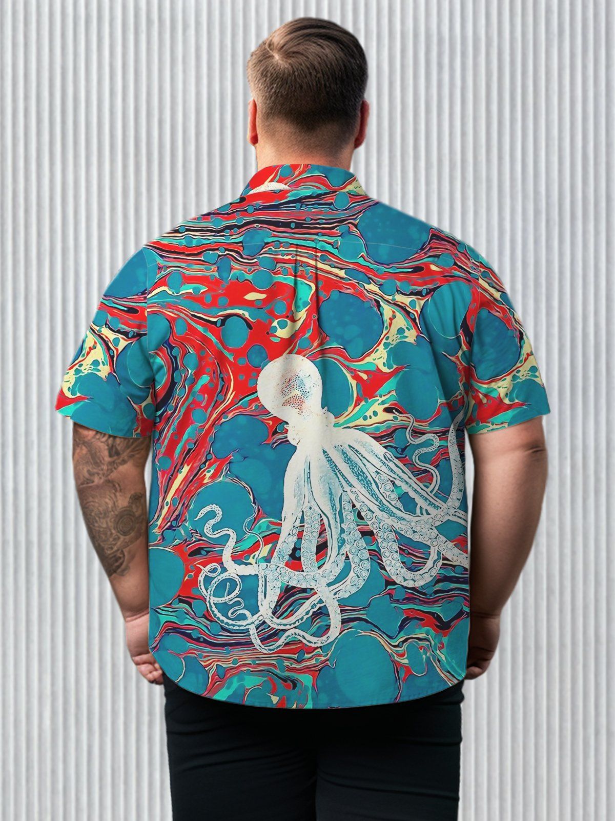 Aet Big & Tall Dye Hawaiian Shirt Dye Octopus Silhouette Hawaiian Shirt