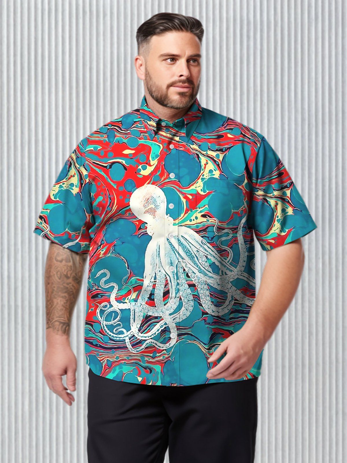 Aet Big & Tall Dye Hawaiian Shirt Dye Octopus Silhouette Hawaiian Shirt