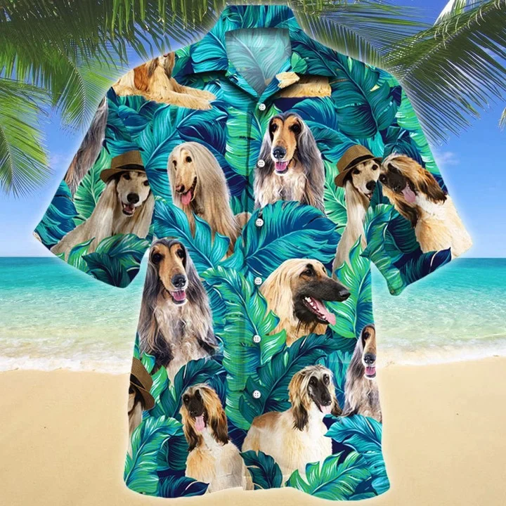 Afghan Hound Dog Lovers Gift Ideas Summer Beach Palm Tree Pattern Trendy Hawaiian Shirt