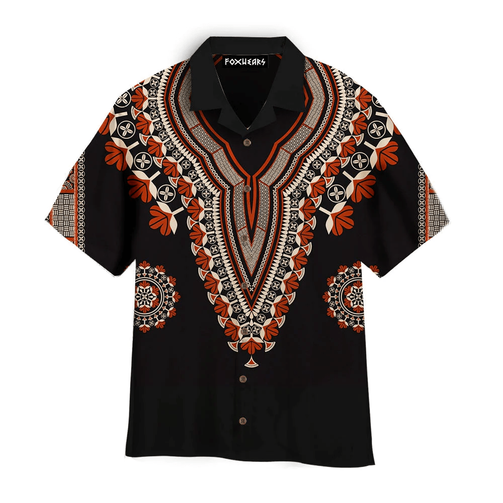 Africa Dashiki Red Gold Flower Aloha Hawaiian Shirts