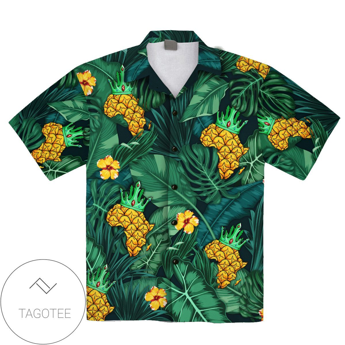 African Topography Meets Pineapple on Tropical Hawaiian Shirt