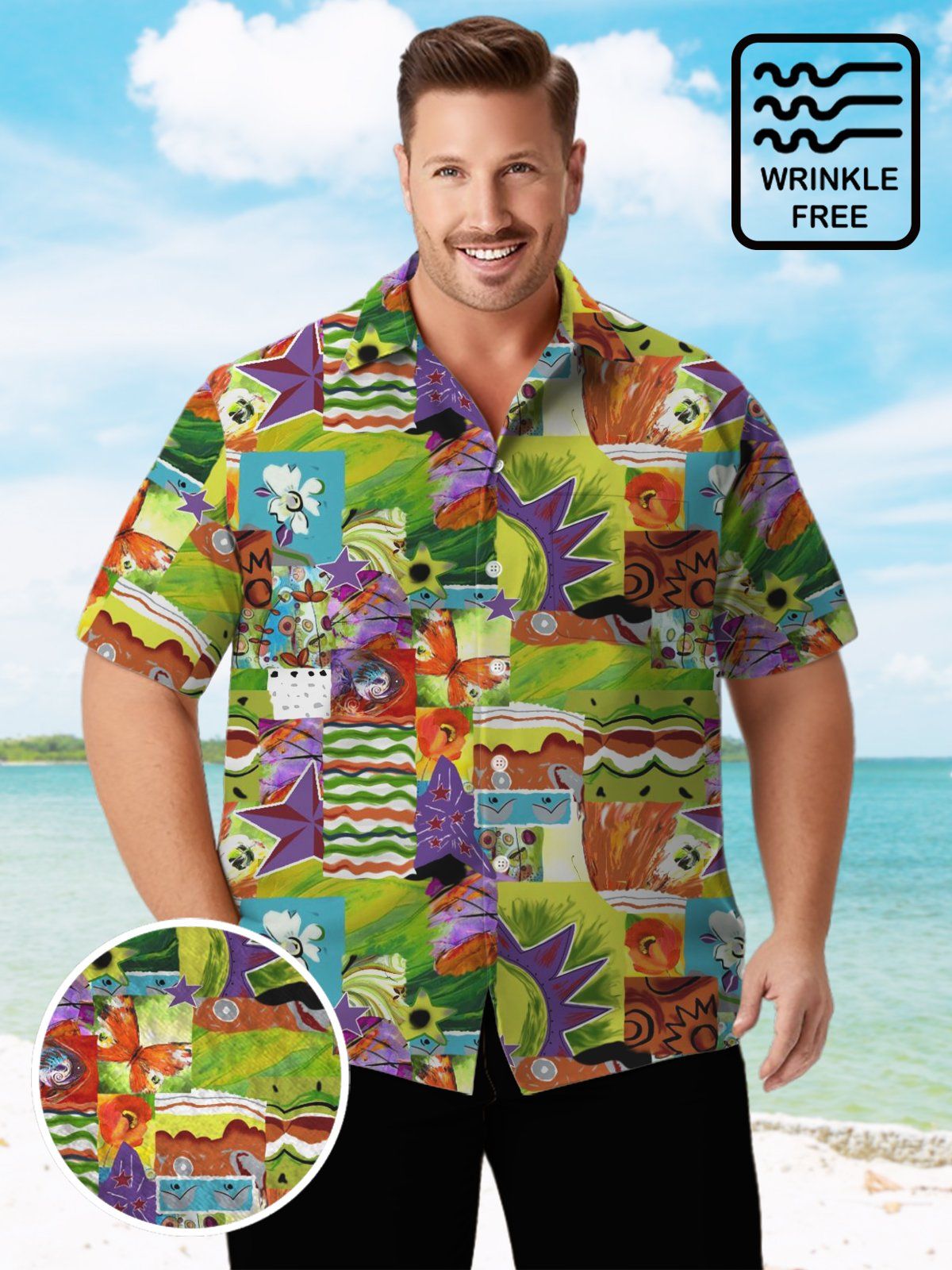 Ait Big & Tall Art Paintings Collage Hawaiian Shirt