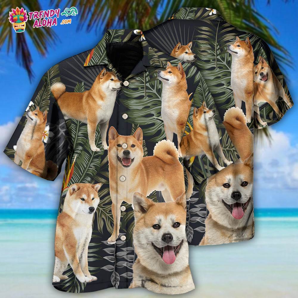 Akita Dog Tropical Leaf Dark Style Hawaiian Shirt – Trendy Aloha