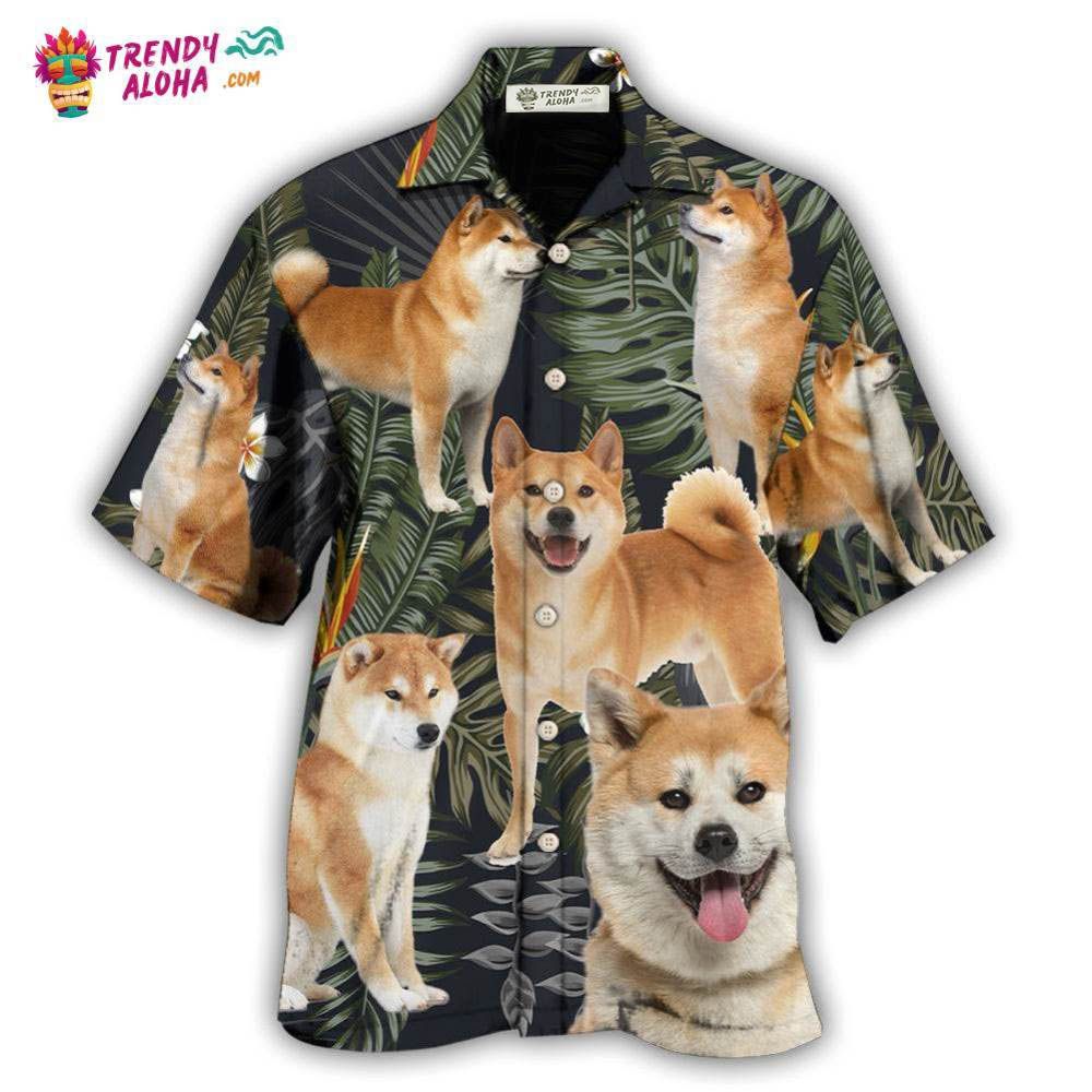 Akita Dog Tropical Leaf Dark Style Hawaiian Shirt – Trendy Aloha Akita Dog Tropical Leaf Dark Style Hawaiian Shirt – Trendy Aloha