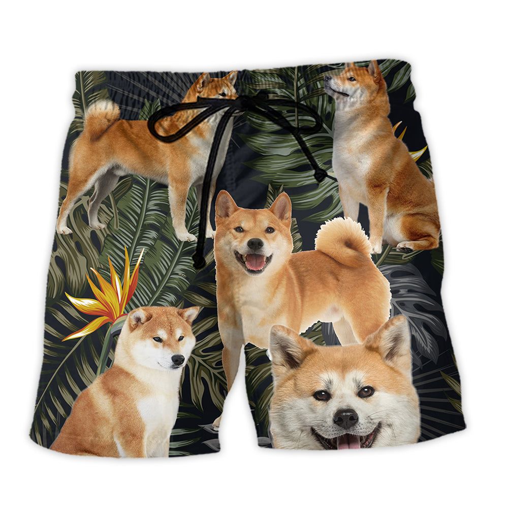 Akita Dog Tropical Leaf Trendy Aloha Hawaiian Beach Shorts Akita Dog Tropical Leaf Trendy Aloha Hawaiian Beach Shorts