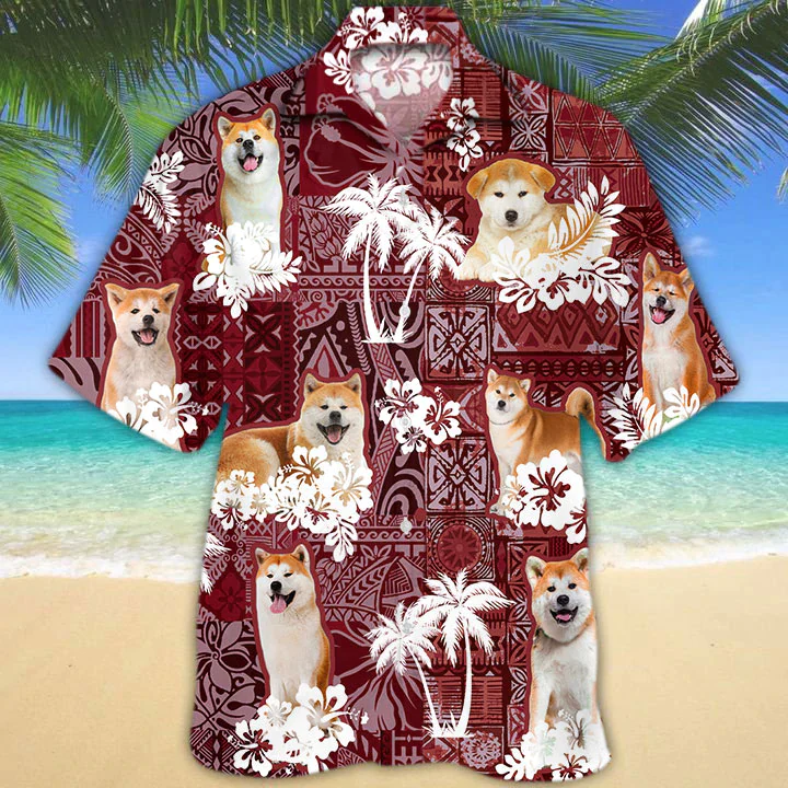 Akita Red Trendy Hawaiian Shirt, Tropical Shirts, Gift For Him, Funny Trendy Hawaiian Shirts