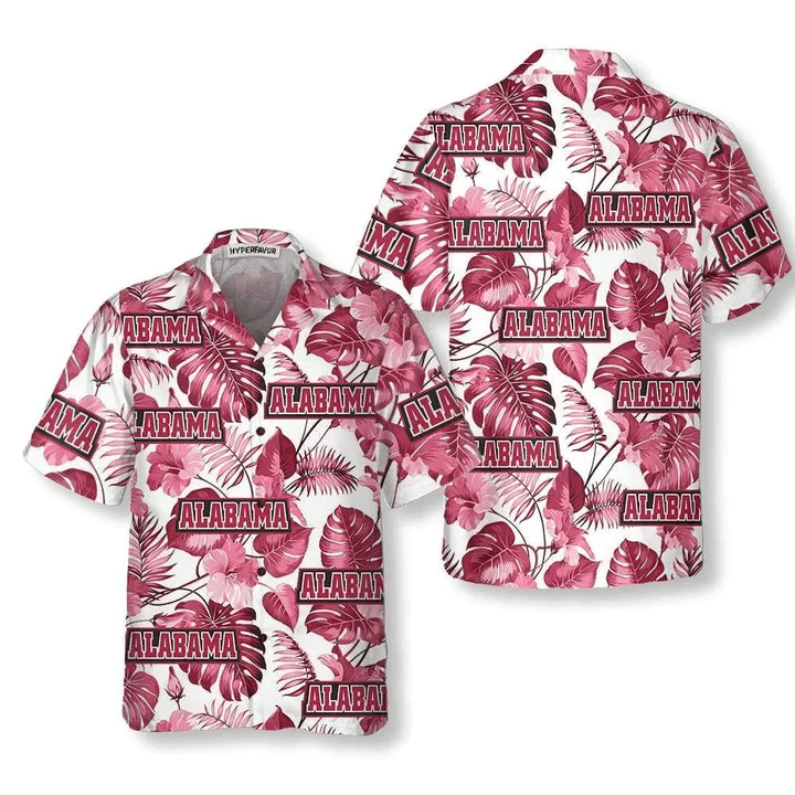 Alabama Usa Pink Tropical Leaf Pattern Trendy Hawaiian Shirt