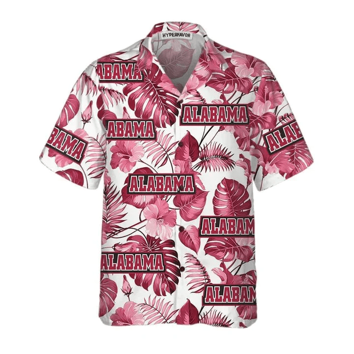 Alabama Usa Pink Tropical Leaf Pattern Trendy Hawaiian Shirt