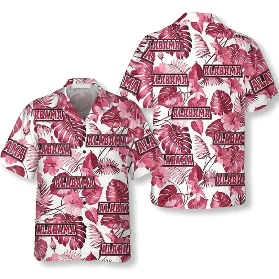 Alabama Usa Pink Tropical Leaf Pattern Trendy Hawaiian Shirt