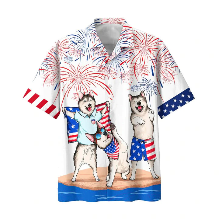 Alaska Trendy Hawaiian Shirt For 4Th Of July Patriotic, American Independence Day Dog Hawaii Shirt For Men And Women, Aloha Shirt