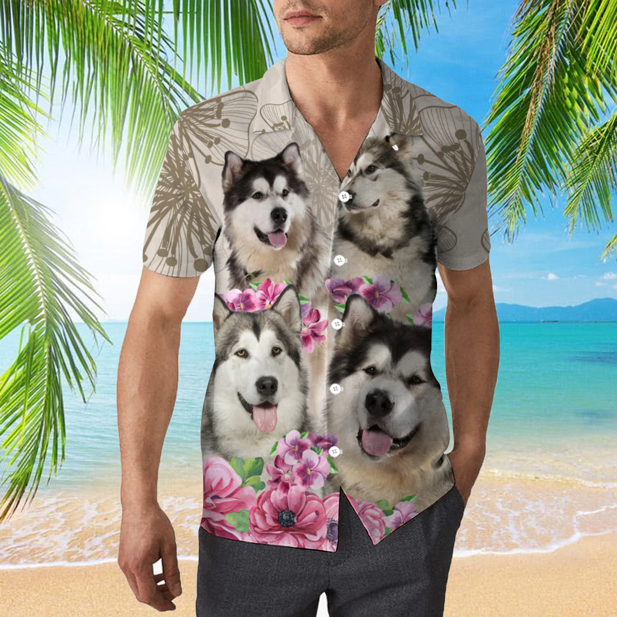 Alaskan Malamute Flower Trendy Hawaiian Shirt