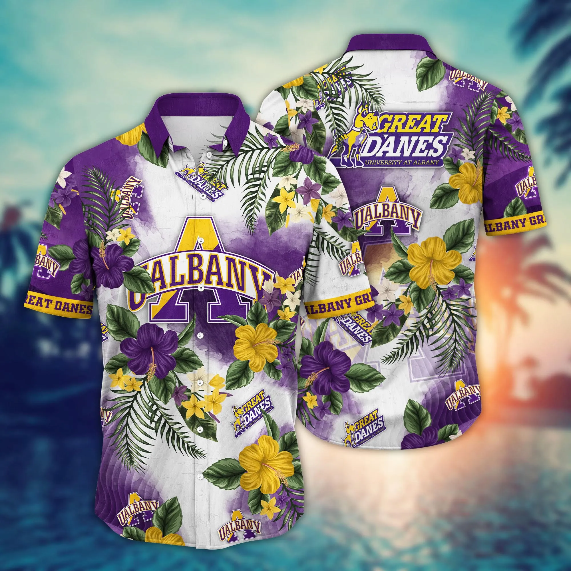 Albany Great Danes NCAA Hawaiian Shirt Sea Breezetime Aloha Shirt Albany Great Danes NCAA Hawaiian Shirt Sea Breezetime Aloha Shirt