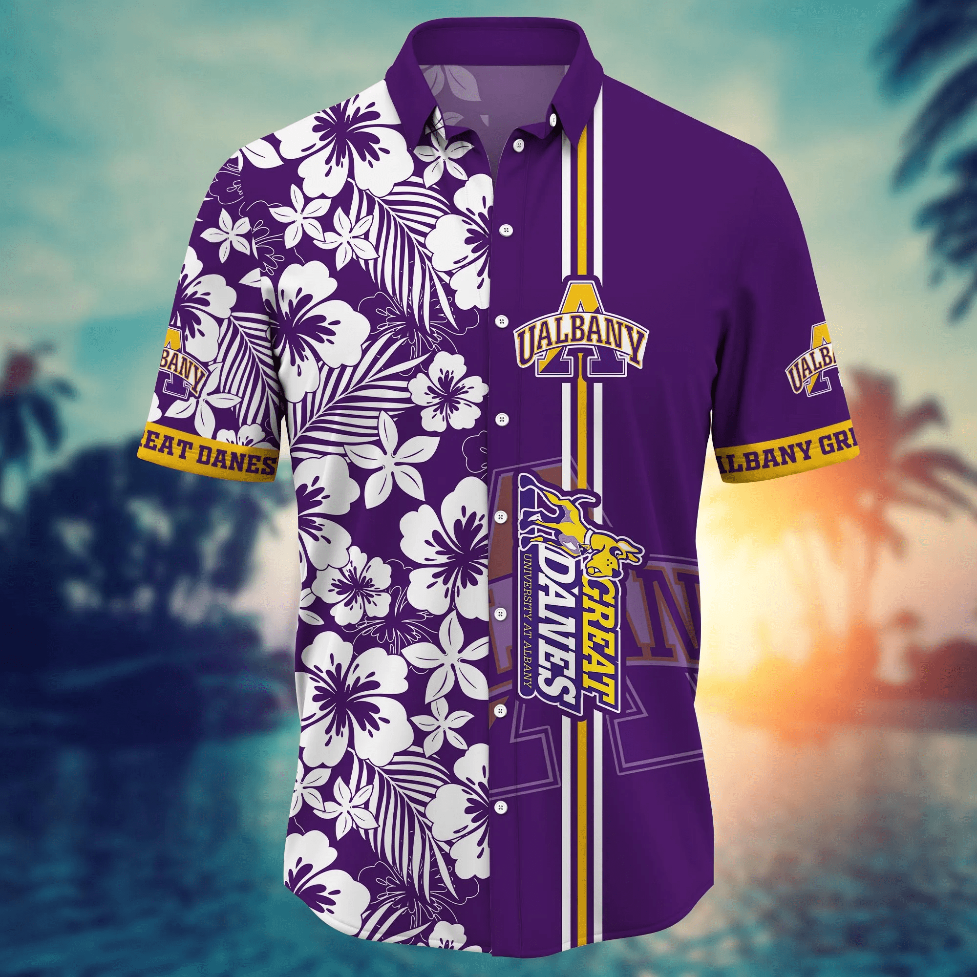 Albany Great Danes NCAA Hawaiian Shirt Tan Linestime Aloha Shirt