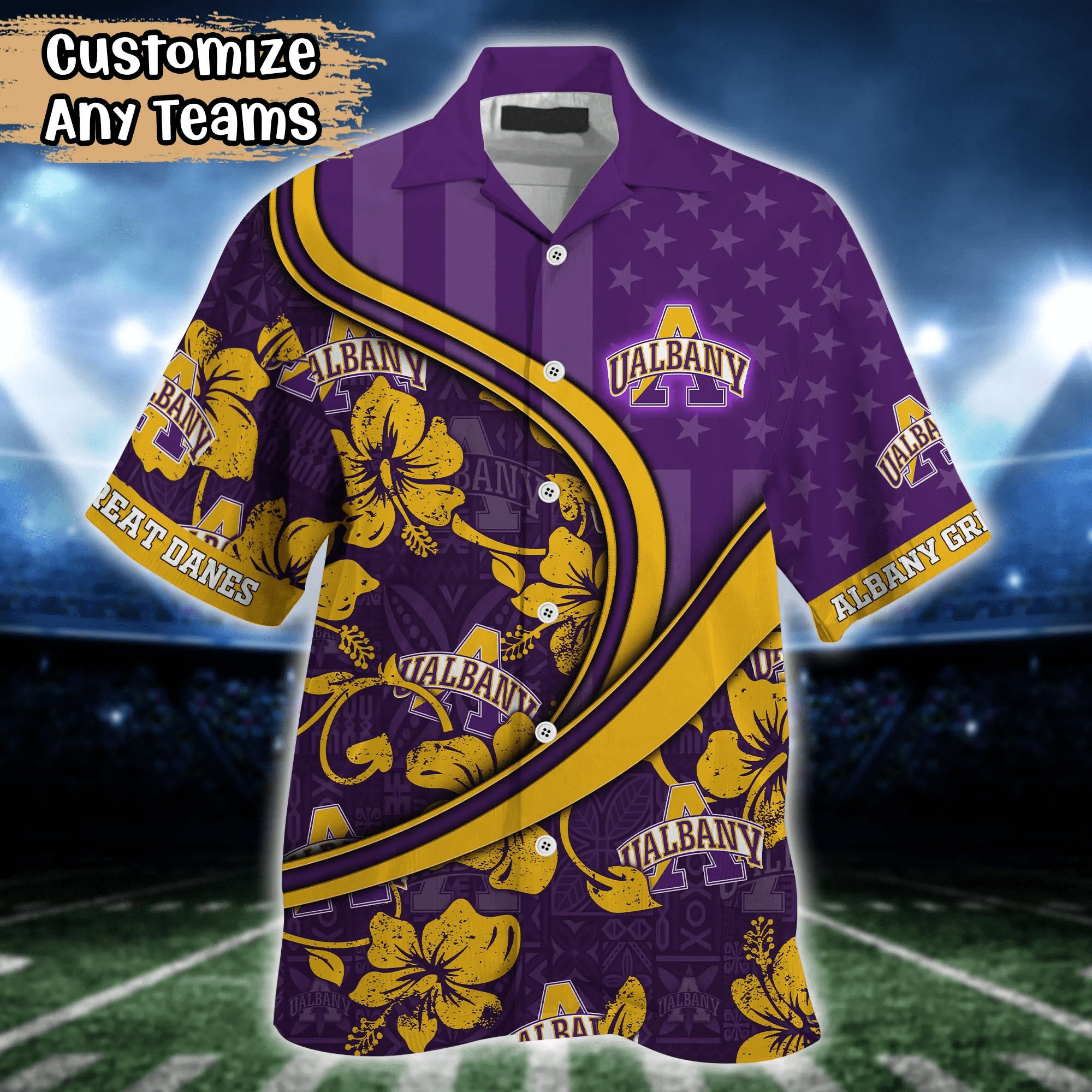 Albany Great Danes NCAA Us Flag Hawaiian Shirt Custom Summer Aloha Shirt