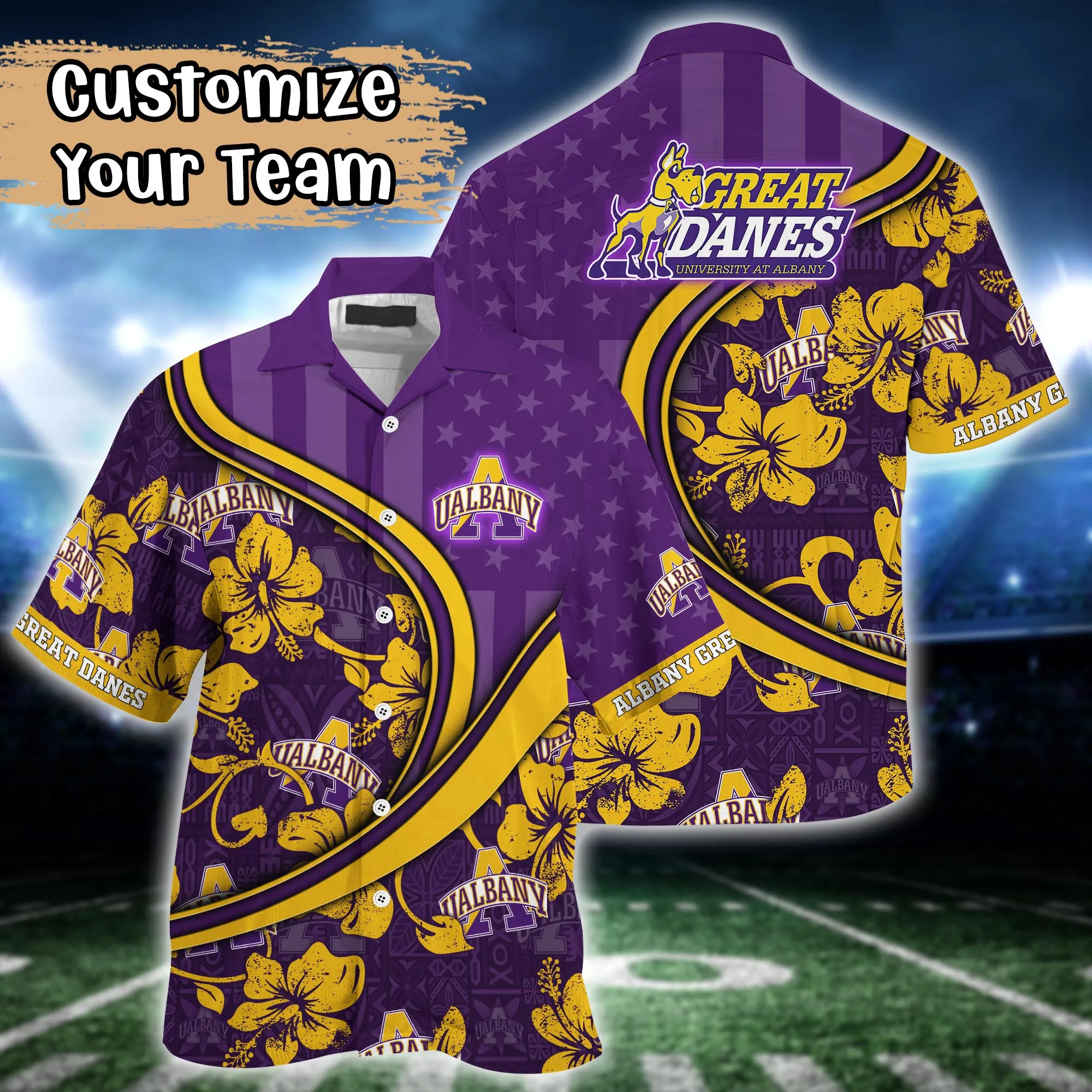 Albany Great Danes NCAA Us Flag Hawaiian Shirt Custom Summer Aloha Shirt Albany Great Danes NCAA Us Flag Hawaiian Shirt Custom Summer Aloha Shirt