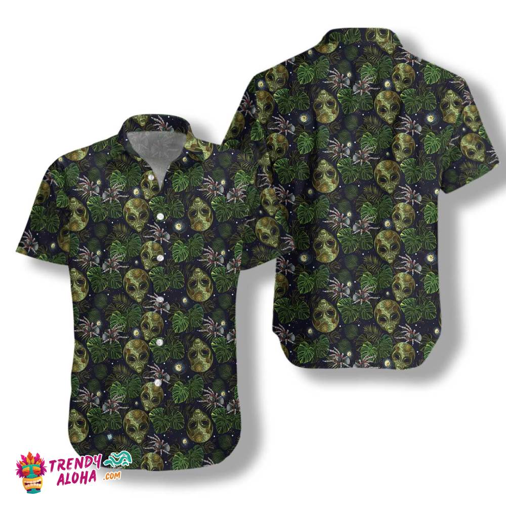 Alien And Spider In Night Tropical Forest Hawaiian Shirt