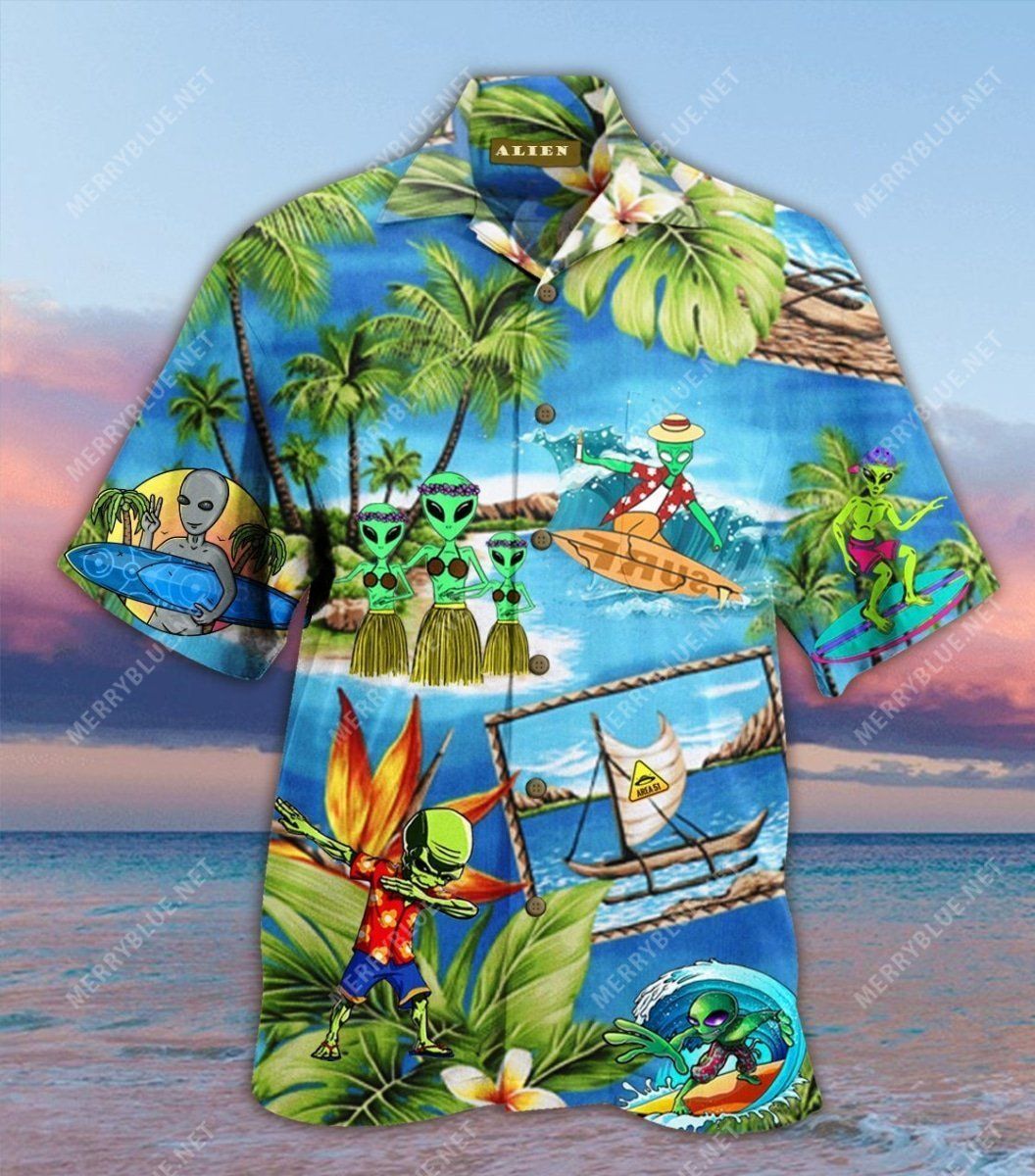 Alien Hawaii Shirt Alien Summer Vacation Blue Hawaiian Shirt Alien Aloha Shirt