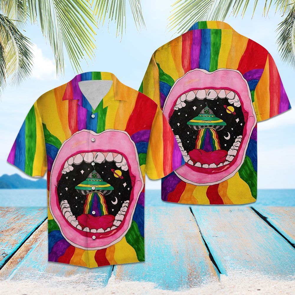 Alien Hawaii Shirt Rainbow Month Alien Drawing Hawaiian Shirt Alien Aloha Shirt
