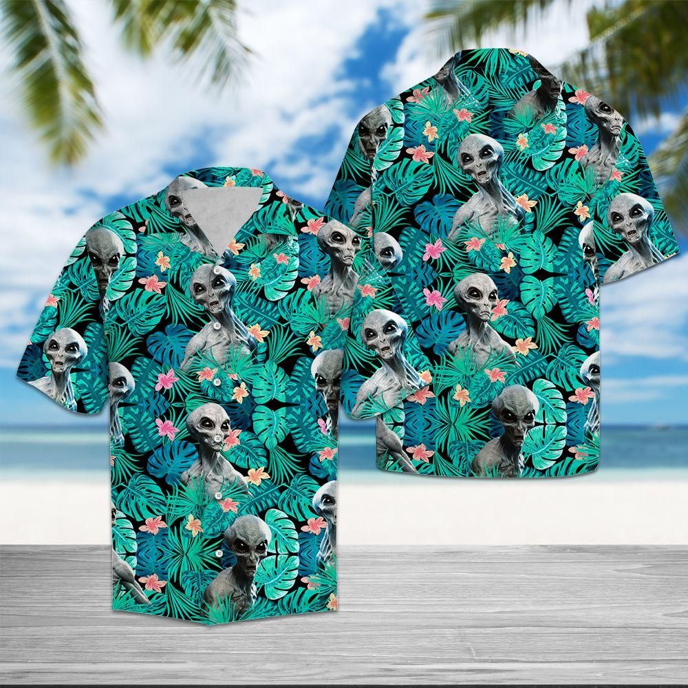 Alien Hawaiian Shirt Tropical Alien Hawaii Shirt Alien Aloha Shirt