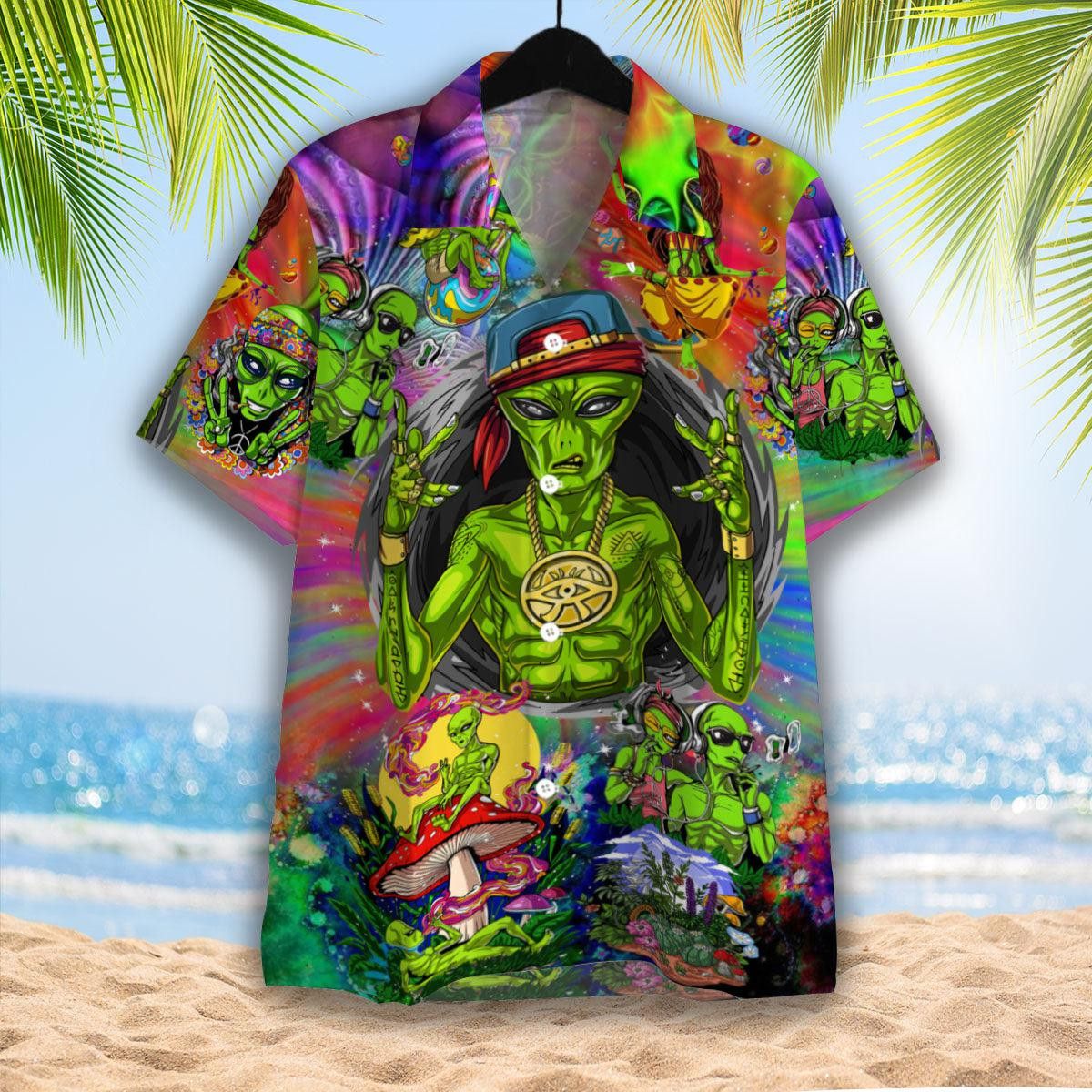 Alien Hippie Extravaganza Tropical Island Aloha Shirt