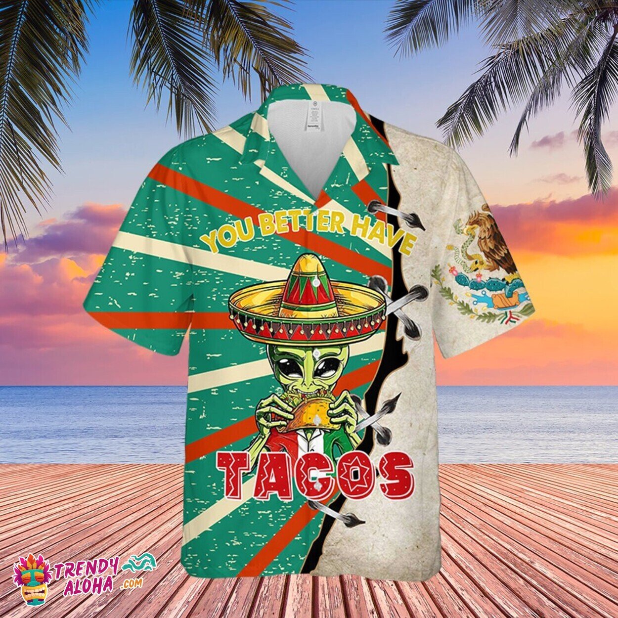 Alien Taco Humor Relaxed Fit Short Sleeve Hawaiian Shirt