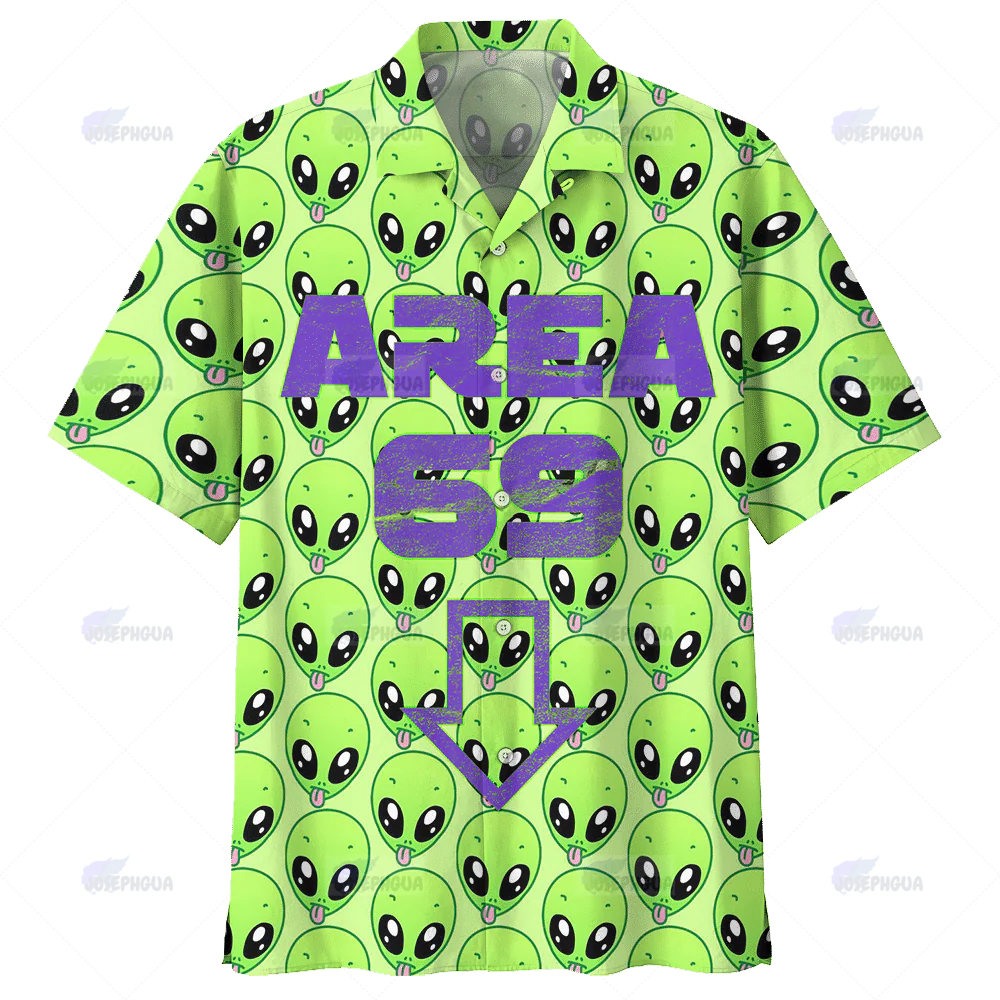 Alien Trendy Hawaiian Shirt Area 69 Cute Green Alien Pattern Hawaii Aloha Shirt