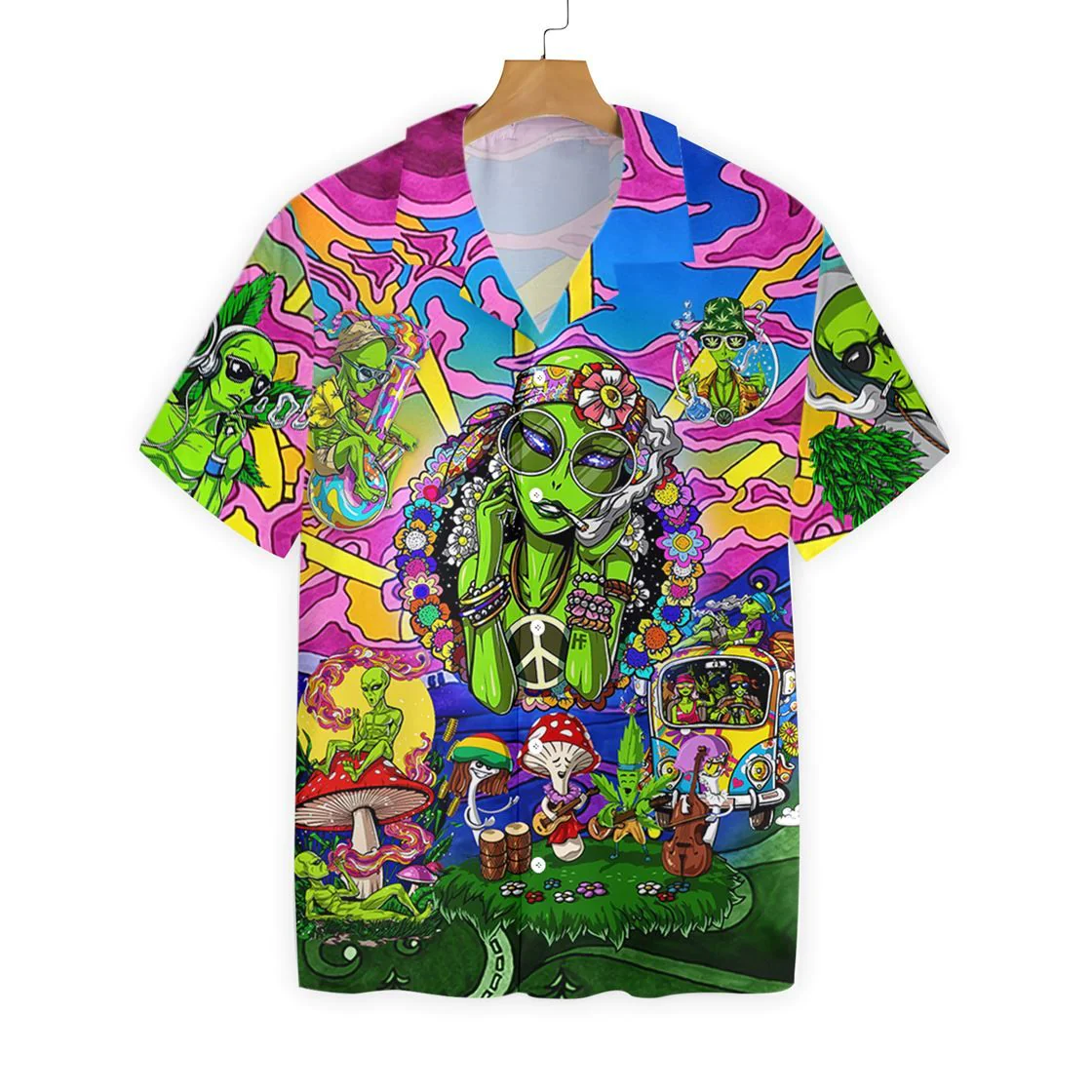 Alien Trendy Hawaiian Shirt Hippie Alien Pink Blue Green Hawaii Aloha Shirt