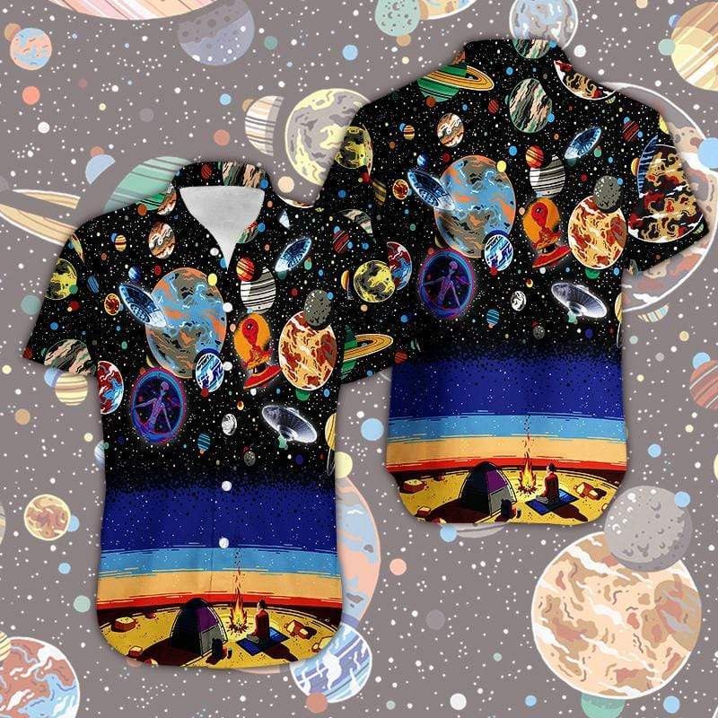 Alien Ufo Hawaii Shirt Camping With Ufo Galaxy Trendy Hawaiian Shirt Ufo Aloha Shirt