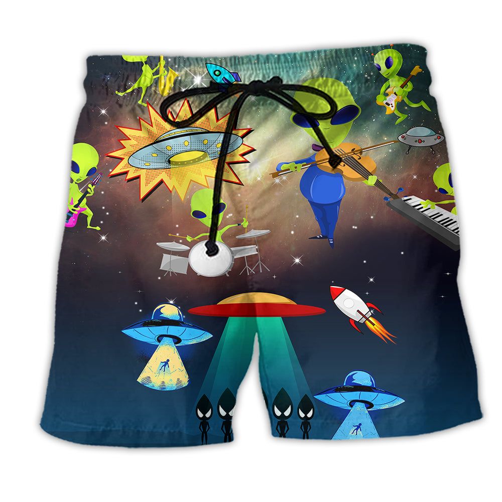 Alien With Music Cool Style Trendy Aloha Hawaiian Beach Shorts