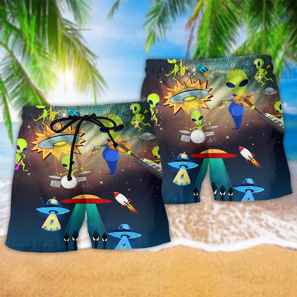 Alien With Music Cool Style Trendy Aloha Hawaiian Beach Shorts