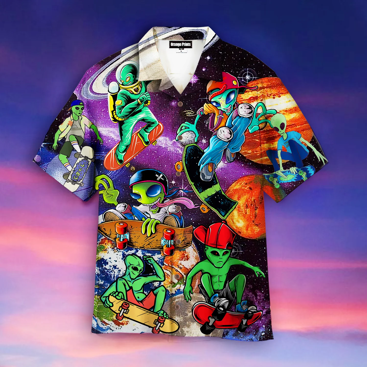 Alien With Skate In The Universe Hawaiian Shirt For