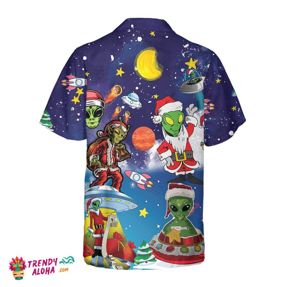 Aliens In Santa Costume Hawaiian Shirt, Funny Christmas Shirt For Men