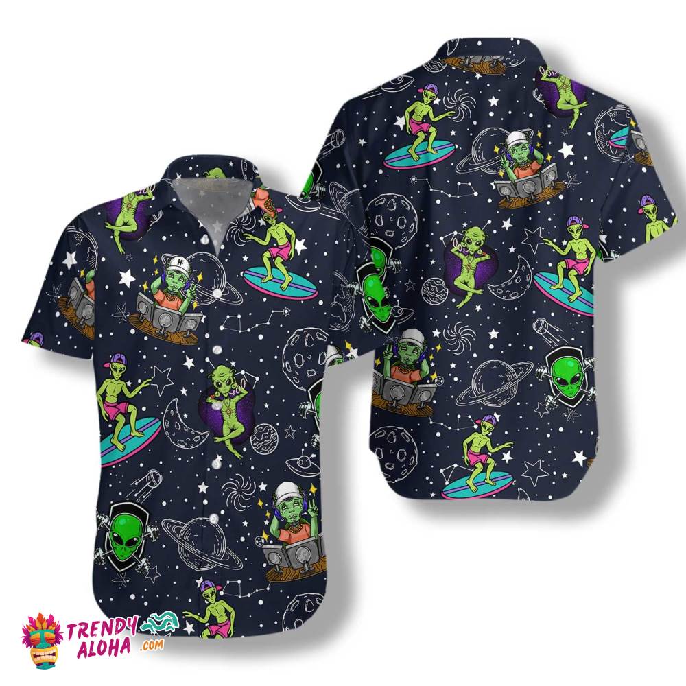 Aliens Night Sky Hawaiian Shirt