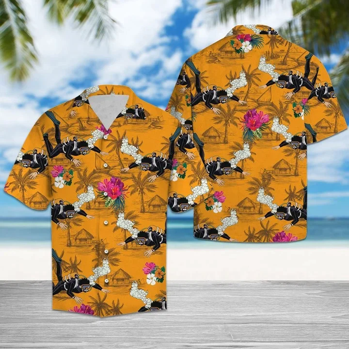 All About Scuba Diving Tropical Flowers Trendy Hawaiian Shirt