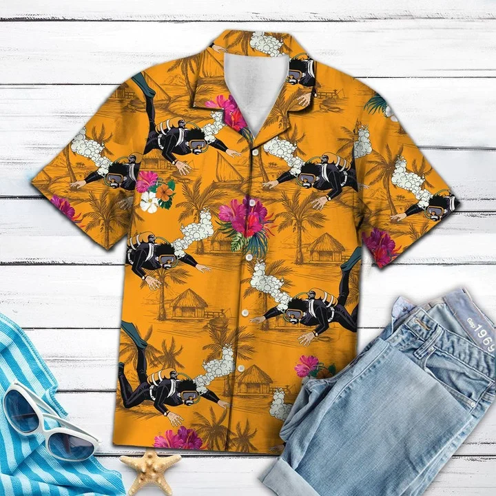 All About Scuba Diving Tropical Flowers Trendy Hawaiian Shirt All About Scuba Diving Tropical Flowers Trendy Hawaiian Shirt