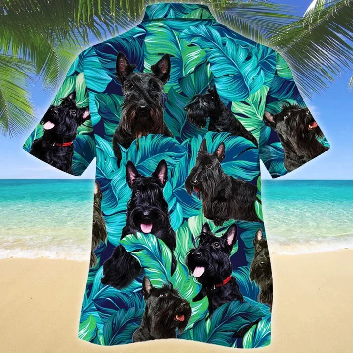 All Black Scottish Terrier Dog Lovers Gift Summer Beach Palm Tree Trendy Hawaiian Shirt