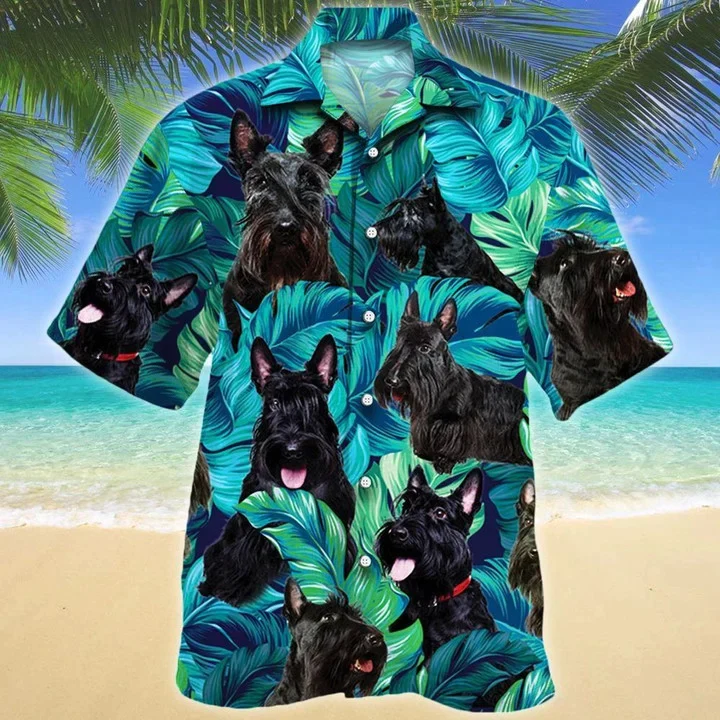 All Black Scottish Terrier Dog Lovers Gift Summer Beach Palm Tree Trendy Hawaiian Shirt All Black Scottish Terrier Dog Lovers Gift Summer Beach Palm Tree Trendy Hawaiian Shirt