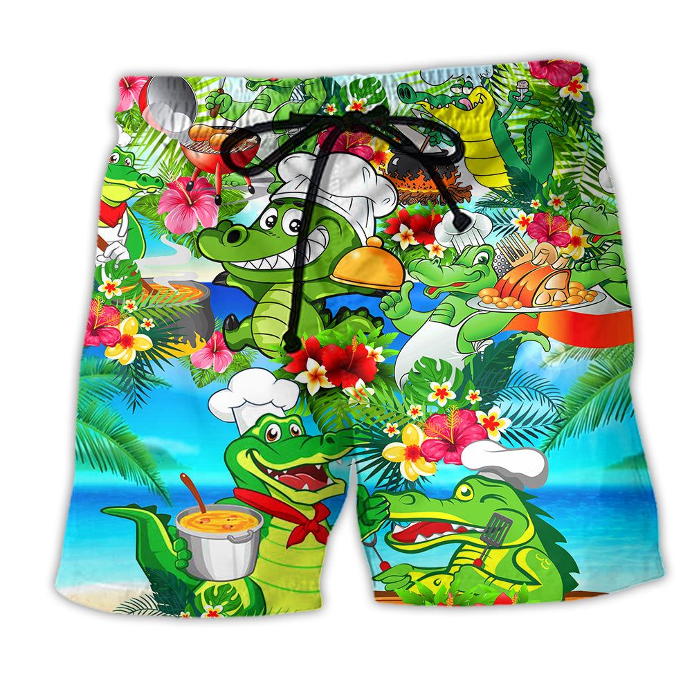 Alligator Chef Animals Tropical Floral Trendy Aloha Hawaiian Beach Shorts Alligator Chef Animals Tropical Floral Trendy Aloha Hawaiian Beach Shorts