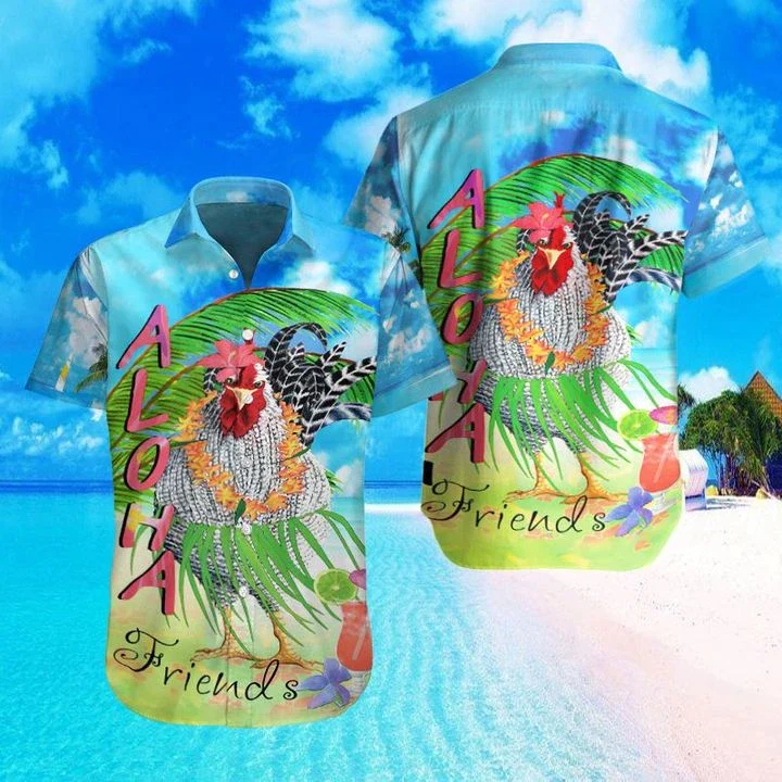Aloha Friends Rooster 3D Print Hawaiian Shirt for Poultry Fans