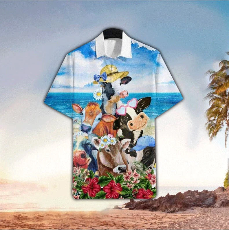 Aloha Hawaiian Shirt with Cute Cows Theme for Men