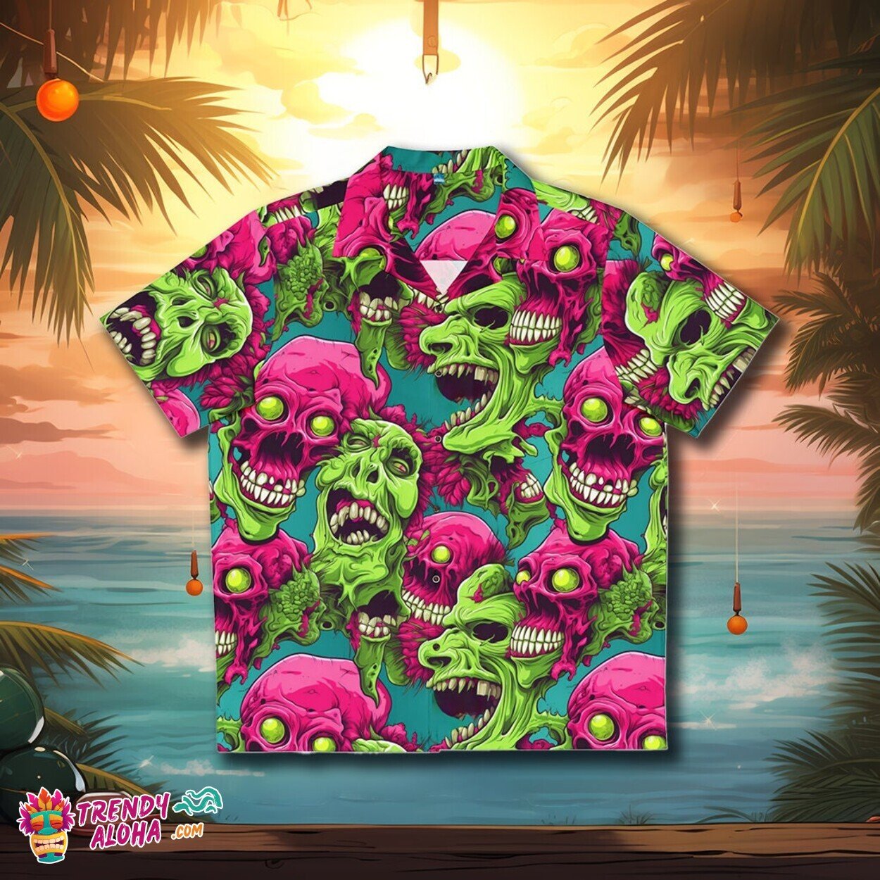 Aloha Monster Horror Tropical Shirt with Zombie Brain Pattern