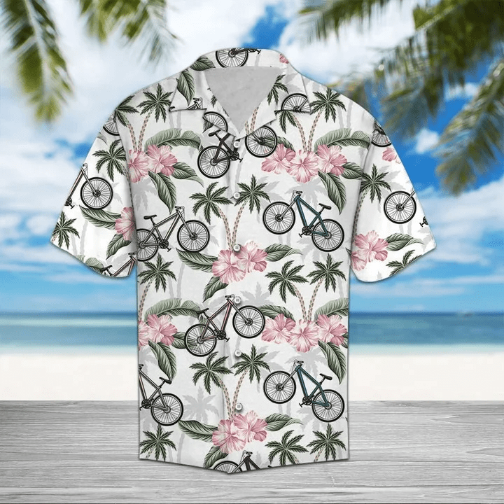 Aloha Pink Flower And Bike Gift For Biking Lovers Trendy Hawaiian Shirt, Summer Aloha Hawaii Shirt