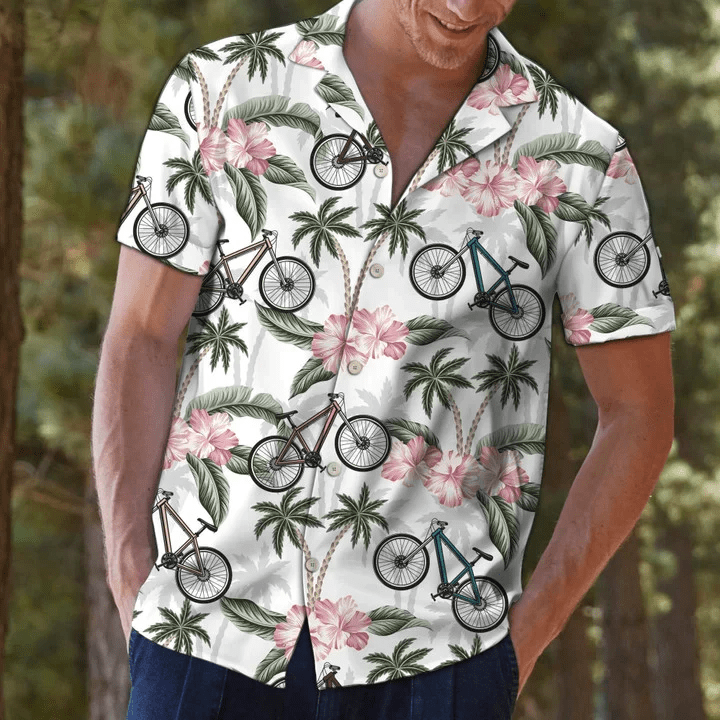 Aloha Pink Flower And Bike Gift For Biking Lovers Trendy Hawaiian Shirt, Summer Aloha Hawaii Shirt