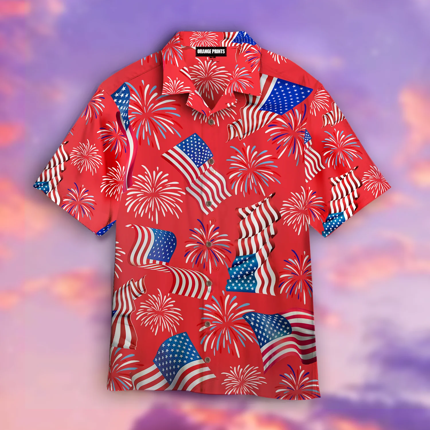 Aloha Shirt Drenched in Patriotic Celebration Design