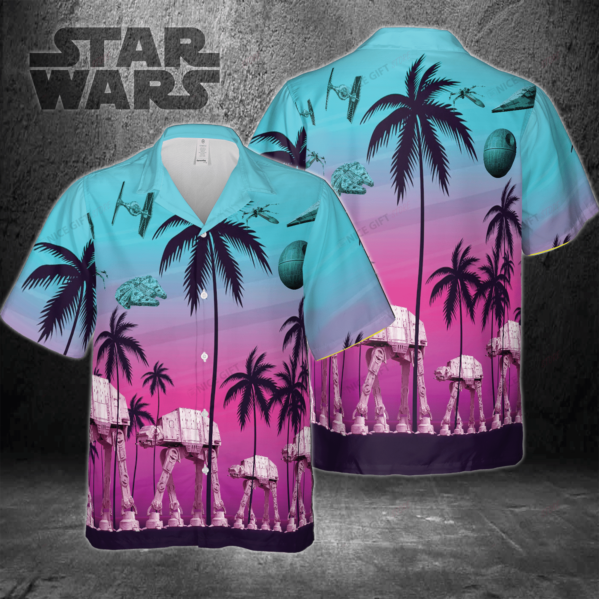 Aloha Shirt Star Wars Vivid Print with Custom Name