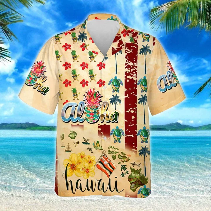 Aloha Summer Vibes Flowers And Leaves On Beige Background Trendy Hawaiian Shirt