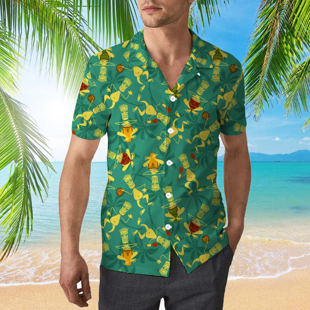 Aloha Tiki Tribal Musicians Trendy Hawaiian Shirt