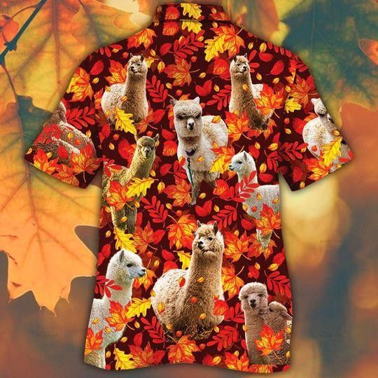 Alpaca Horse Lovers Autumn Red Leaves Trendy Hawaiian Shirt For