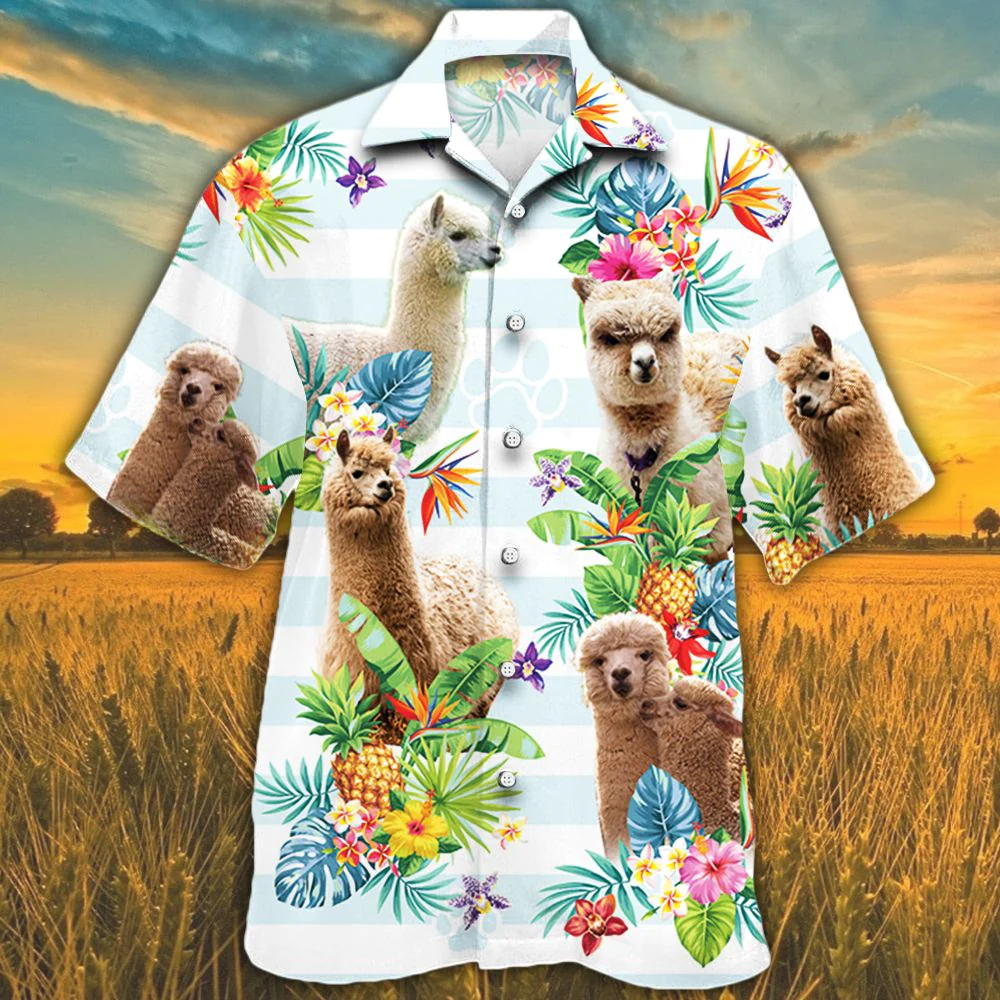 Alpaca Lovers Tropical Flower Trendy Hawaiian Shirt, Casual Short Sleeve Trendy Hawaiian Shirt, Polyester Spandex Fabric, Unisex Print Aloha Shirt Summer Gifts Alpaca Lovers Tropical Flower Trendy Hawaiian Shirt, Casual Short Sleeve Trendy Hawaiian Shirt, Polyester Spandex Fabric, Unisex Print Aloha Shirt Summer Gifts