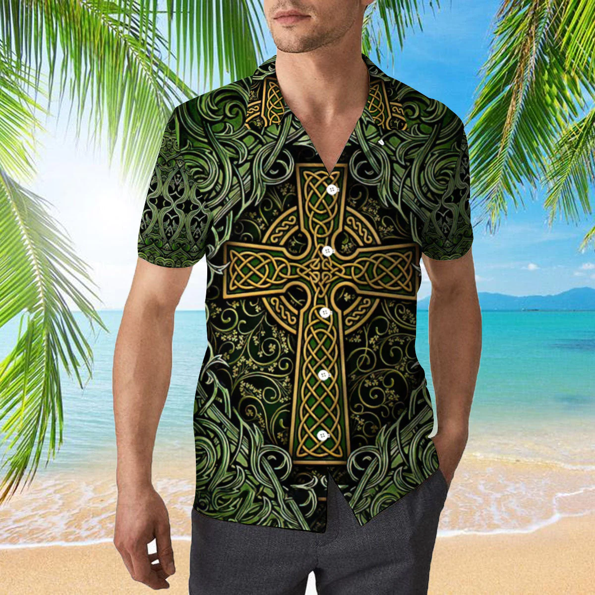 Amazing Celtic Cross St Patrick Green Trendy Hawaiian Shirt